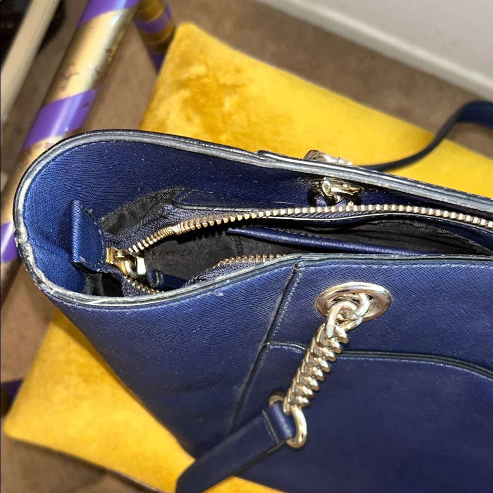 Calvin Klein Navy Tote with Silver Chain - Picture 8 of 11